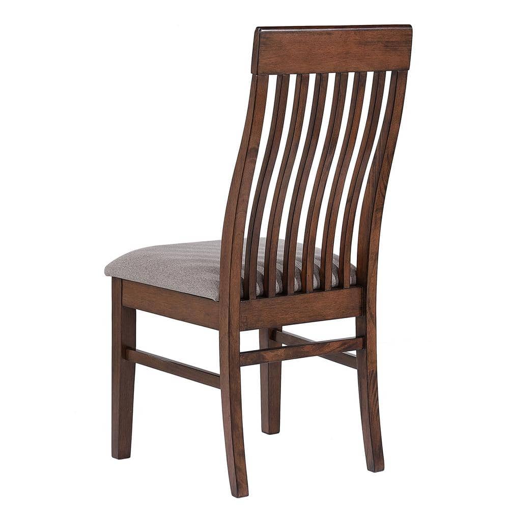 Mango Oak and Brown Upholstered Slat Back Side Chairs, Set of 2