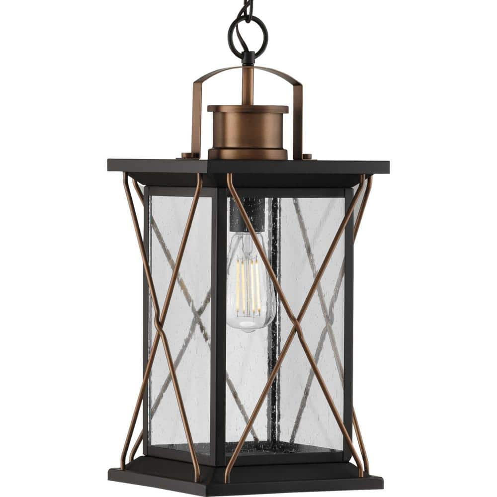 Barlowe Collection 1-Light Antique Bronze Clear Seeded Glass Farmhouse Outdoor Hanging Lantern Light price history on PriceWatchPro