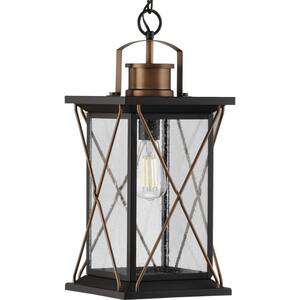 Barlowe Collection 1-Light Antique Bronze Clear Seeded Glass Farmhouse Outdoor Hanging Lantern Light
