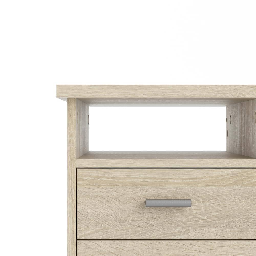 Scandinavian Oak Structure Desk with 4 Drawers and Open Shelf