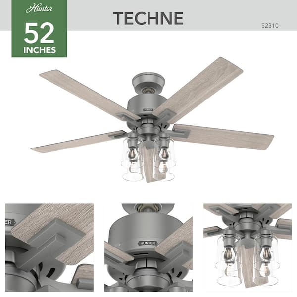 Hunter - Hunter 52 in. Techne Wi-Fi HunterExpress Matte Silver Smart Ceiling Fan with LED Light Kit and Handheld Remote