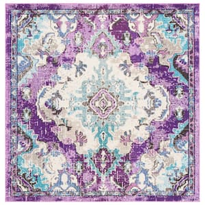 Madison Lavender/Light Blue 5 ft. x 5 ft. Border Floral Oriental Square Area Rug