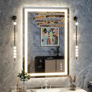 26 in. W x 38 in. H LED Light Anti-Fog Rectangular Modern Frameless White Wall Mirror