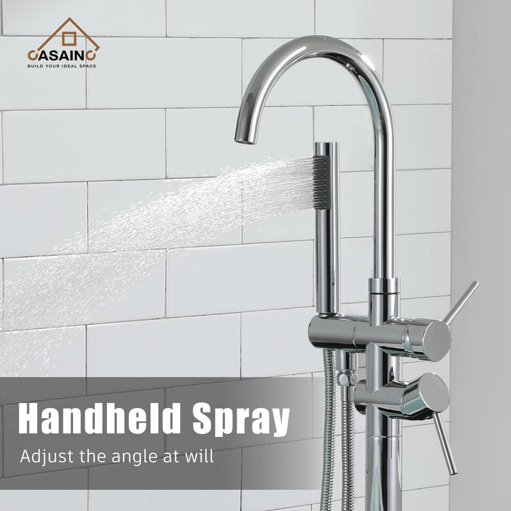 Chrome Freestanding High-Arc Tub Faucet with Hand Shower