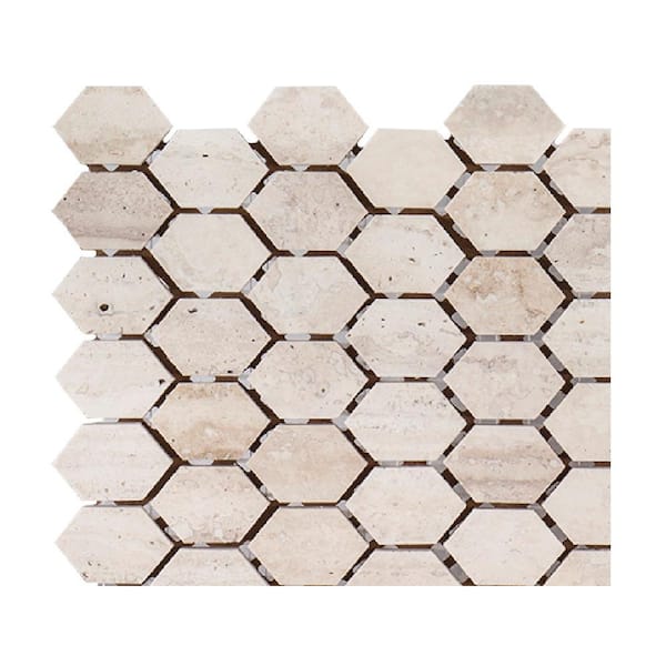 Take Home Tile Sample - Travertine Constellation Beige 4.5 in. x 4.5 in. Hexagon Honed Travertine Mosaic