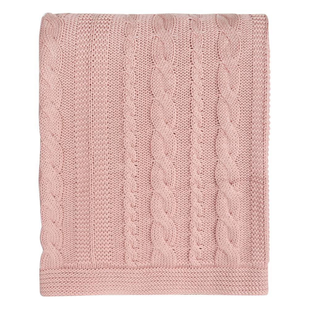 Cameo Pink Organic Cotton Cable Knitted Throw Blanket 50x70 Inches