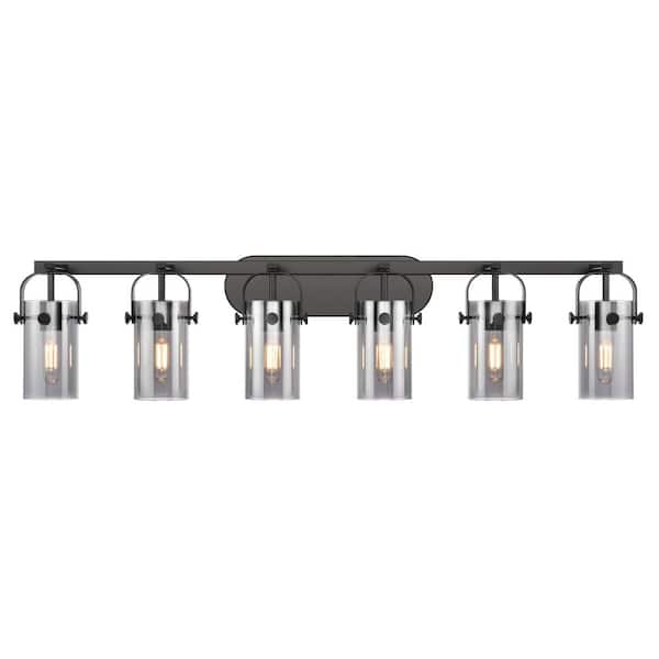 Pilaster II Cylinder 43.88 in. 6-Light Matte Black Vanity Light with Glass Shade