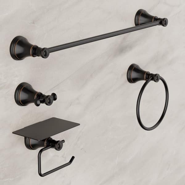 Vintage 4-Piece Bath Hardware Set with Mounting Hardware in Oil-Rubbed Bronze