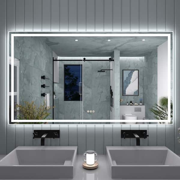 60 in. W x 36 in. H Rectangular Frameless LED Light Anti-Fog Wall Bathroom Vanity Mirror in Polished Crystal