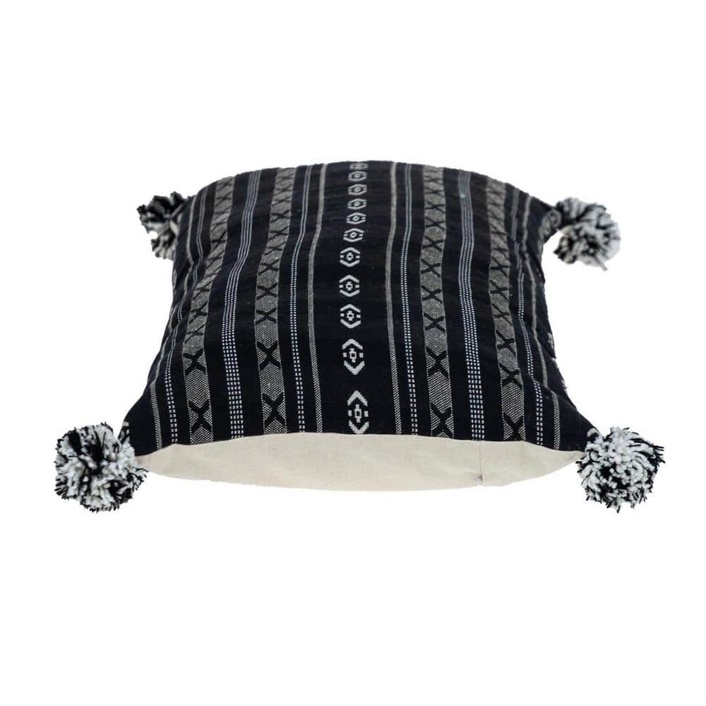 Raven Black and White Cotton Embroidered Throw Pillow