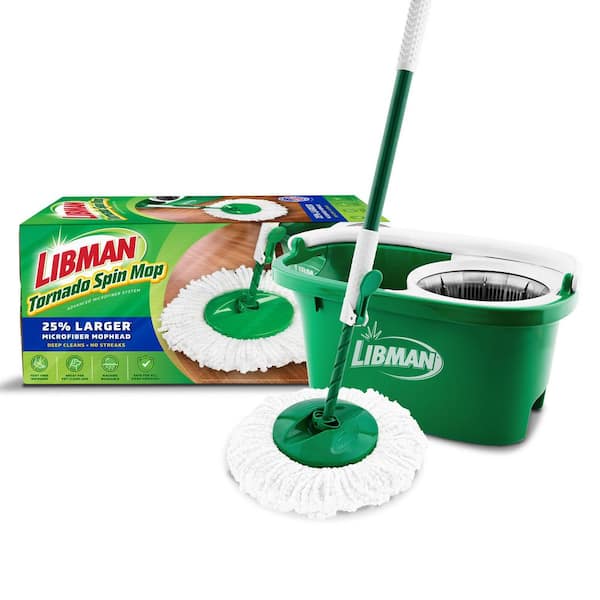 Tornado Spin Mop with Bucket Cleaning System, Microfiber Spin Mop Head, Machine Washable, 14-in. Width