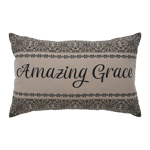 VHC BRANDS Custom House Natural Primitive Black Amazing Grace Jacquard 14 in. x 22 in. Throw Pillow