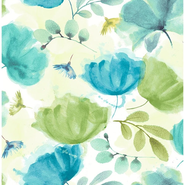 Brewster Zahra Turquoise Floral Turquoise Wallpaper Sample