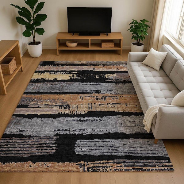 Mayfield Premium Machine Washable Abstract AMF1665 Black 5 ft. x 7 ft. 6 in. Area Rug