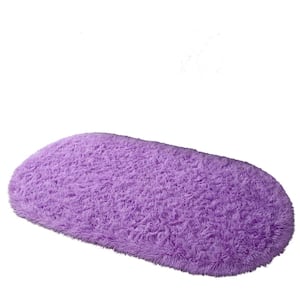 Purple 2.6 ft. x 5.3 ft. Oval Fluffy Ultra Soft Carpet Area Rug