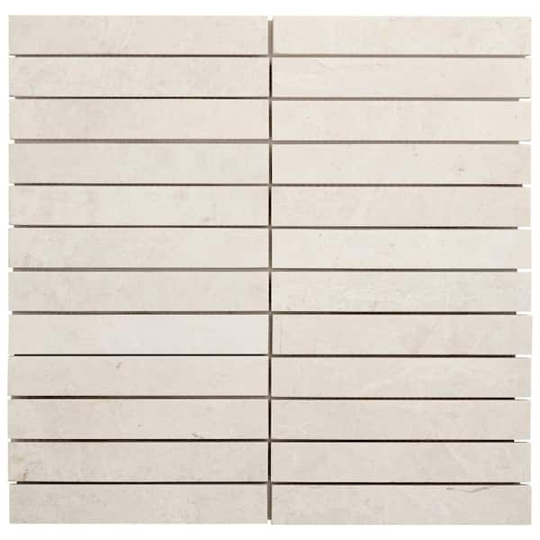 Vanilla Warm White 4 in. x 0.37 in. Stacked Honed Marble Mosaic Floor and Wall Tile Sample