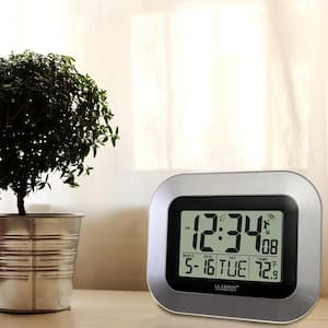 7 in. H Digital Atomic Silver Wall Clock with Indoor Temperature