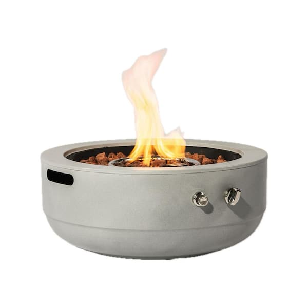 Grey 24 in. 50000 BTU Round Steel Propane Gas Fire Pit Bowl for Outside Patio Deck Gardenand Backyard
