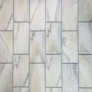 French Country Subway 4 in. x 8 in. White and Gray Glass Tile Sample