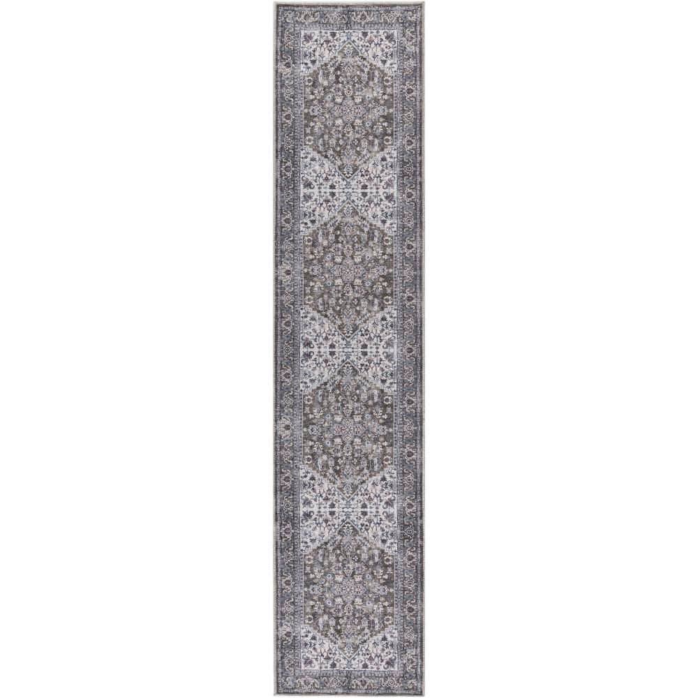 Machine Washable Series 1-Olive Ivory 2 ft. x 10 ft. Distressed Traditional