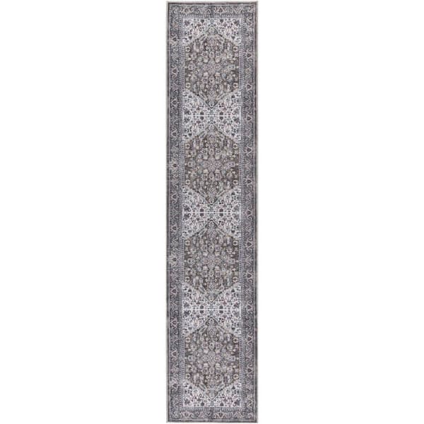 Unbranded Machine Washable Series 1-Olive Ivory 2 ft. x 10 ft. Distressed Traditional Runner Area Rug