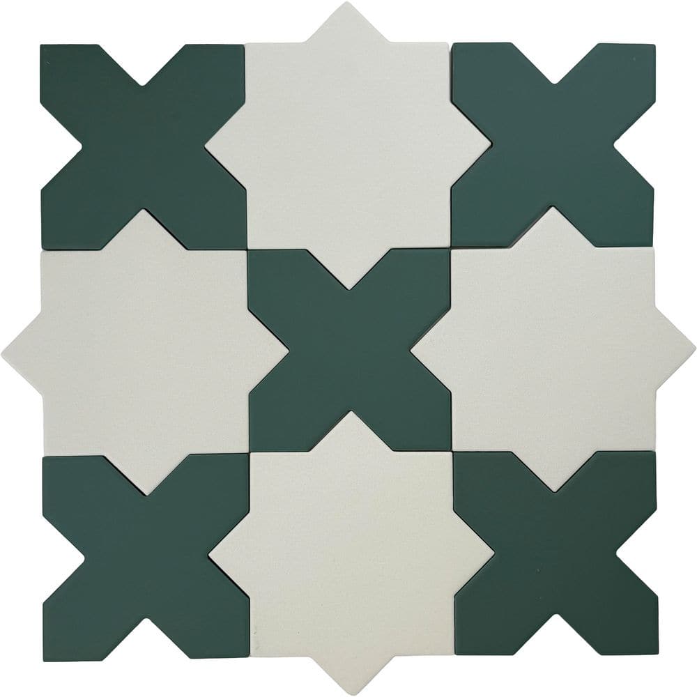 Seville 7 in. x 12 in. Pure White Star with Sage Green Cross Matte Porcelain Wall and Floor Sample Tile (0.51 sq. ft.) price history on PriceWatchPro