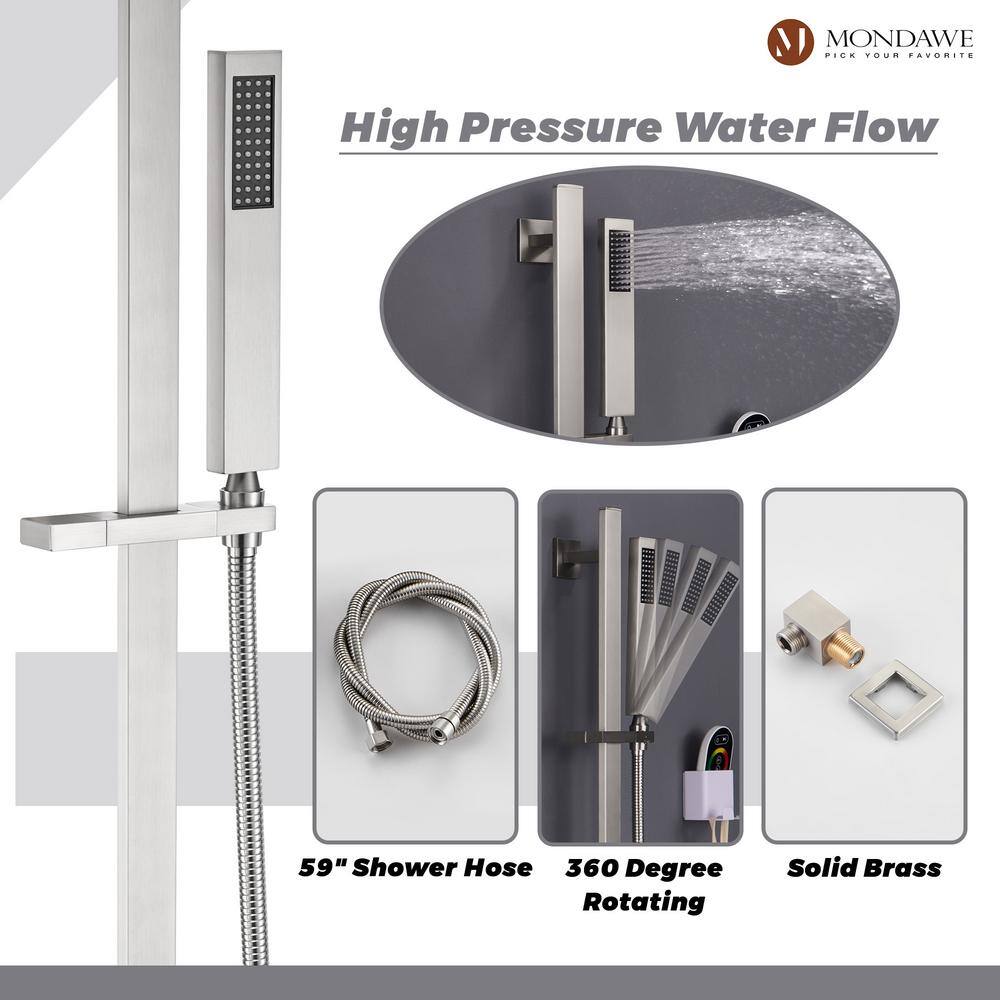 Brushed Nickel LED Ceiling Mounted Dual Shower System with Bluetooth Speaker