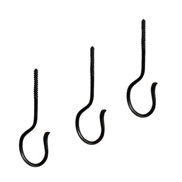 Set of 3 Iron Multi Use Wall/Ceiling Hooks 6 in. Tall Black Powder Coat Finish