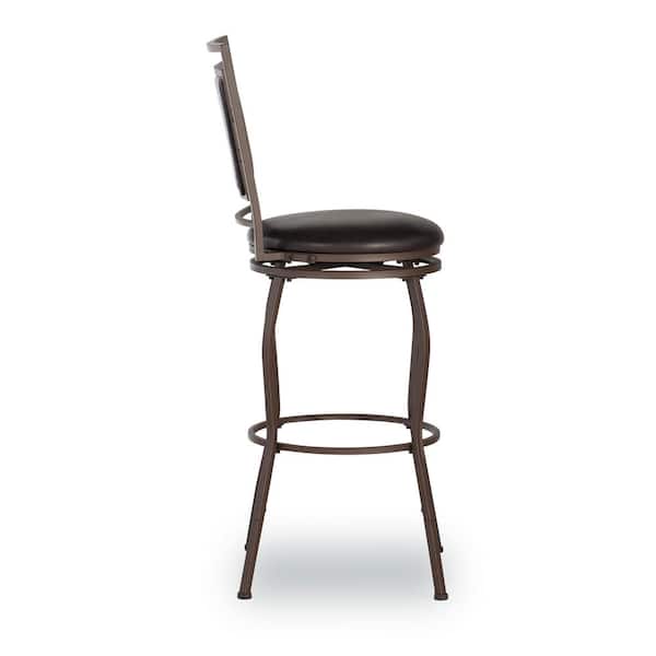Townsend Adjustable 30 in. Dark Brown High Back Metal Bar Stool with Faux Leather Seat Set of 3