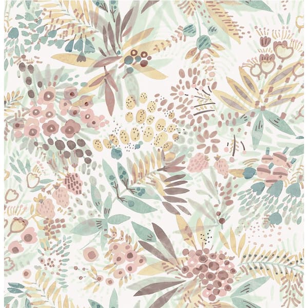 NuWallpaper Teal Peach Naupaka Peel and Stick Vinyl Wallpaper Sample