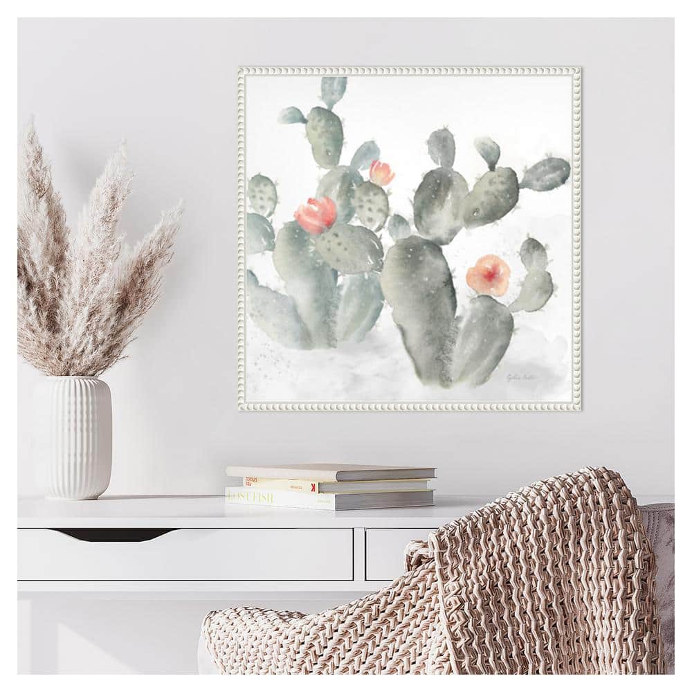 Cactus Garden Gray Blush III Watercolor Canvas Print with White Floater Frame