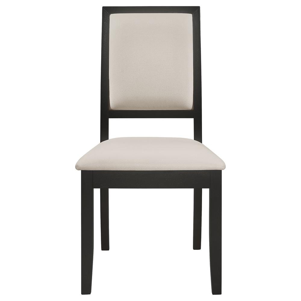 Cream Upholstered High Back Black Wood Side Chairs, Set of 2