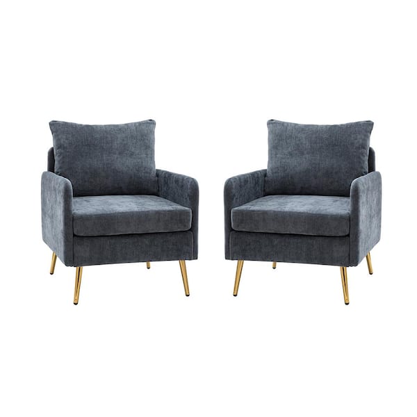 JAYDEN CREATION Magnesia Navy Polyester Arm Chair with Removable Cushions (Set of 2)