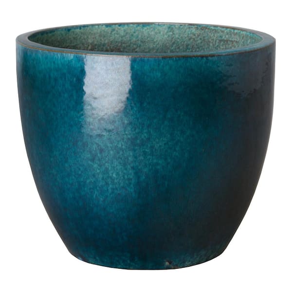 Emissary 19 in. H Teal Round Ceramic Planter