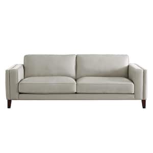 Lyon 89 in. W Square Arm Leather Lawson Straight 3-Seater Sofa in White