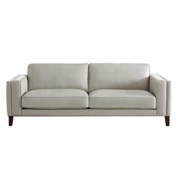 Hydeline Lyon 89 in. W Square Arm Leather Lawson Straight 3-Seater Sofa in White