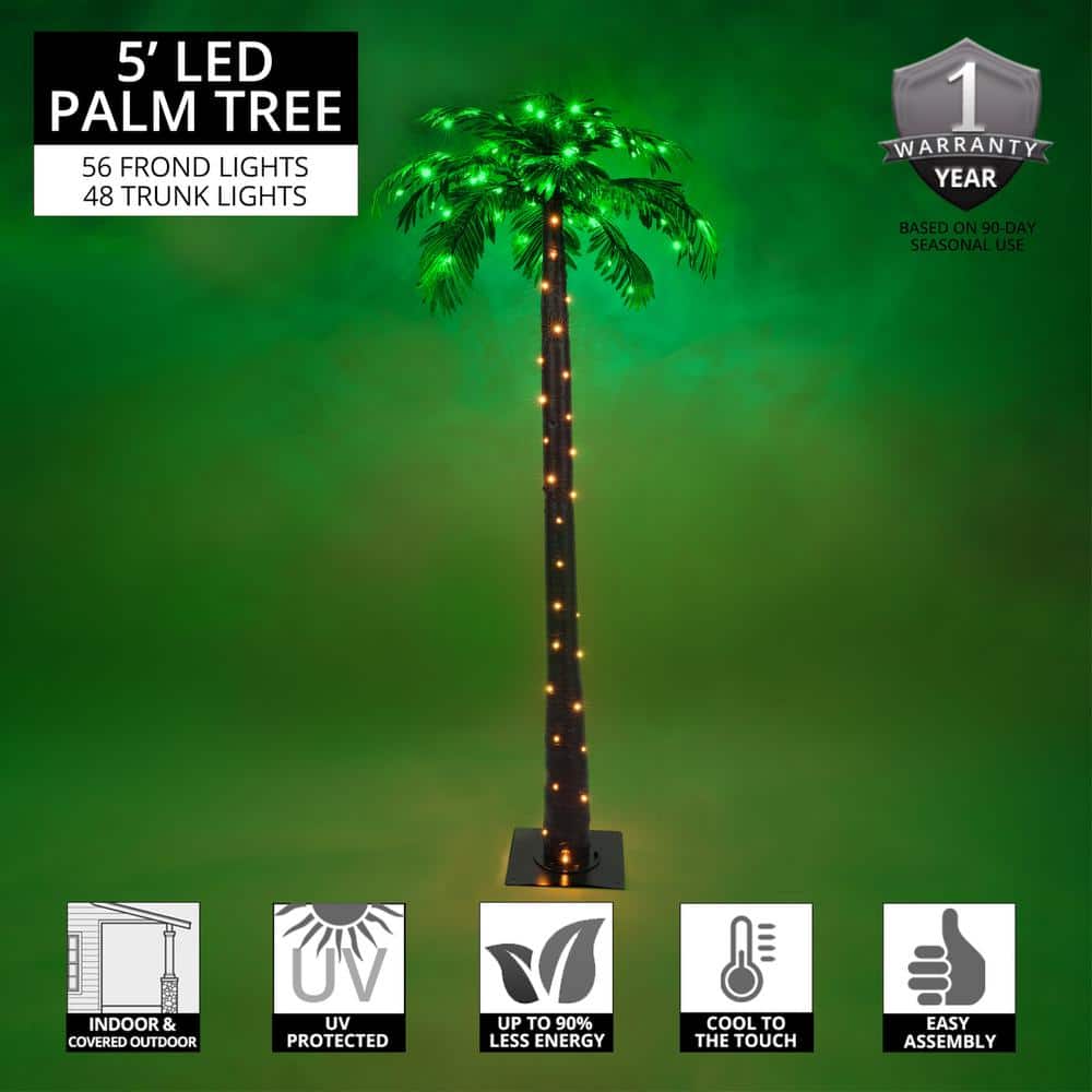 5' Green and White LED Lighted Outdoor Christmas Palm Tree
