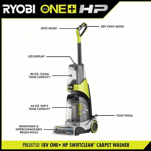 RYOBI ONE+ HP 18V Brushless Cordless SWIFTClean Carpet Washer Kit
