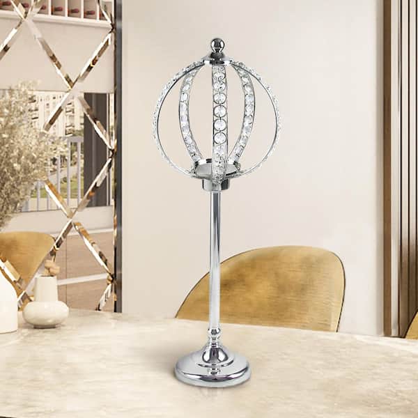 LIVING LUXURY Large Silver Crystal Bead Decorative Ball Accent Piece Centerpiece Stand 24 in.