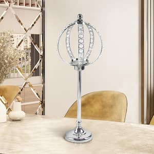 Large Silver Crystal Bead Decorative Ball Accent Piece Centerpiece Stand 24 in.