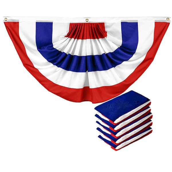 2 ft. x 4 ft. Printed Polyester USA No Stars Pleated Fan Flag with Canvas Header Brass Grommets (5-Pack)
