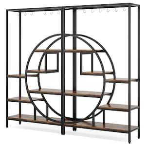 Wellston 70.87 in. Brown Black Rectangle Tall MDF and Metal Indoor Plant Stand 7-Tier Shelf and 6 S Hooks, Set of 2