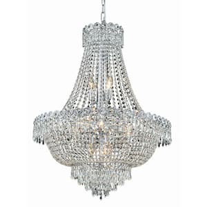 Timeless Home 24 in. L x 24 in. W x 30 in. H 12-Light Chrome Transitional Chandelier with Clear Crystal