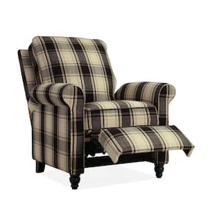 Push Back Recliner Chair in Brown and Black Plaid
