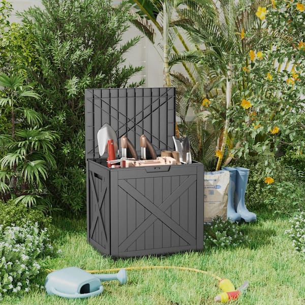 31 Gal. Outdoor Waterproof Resin Storage Deck Box, Lockable Large Capacity Deck Storage Bench for Garden or Patio