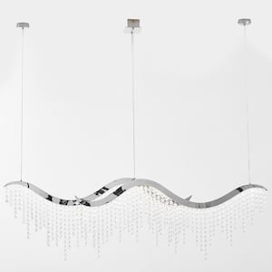 15.76 in. 2-Light Integrated LED Chrome Luxurious Modern Dangling Wave Light Crystal Chandelier for Bedroom Dining Room