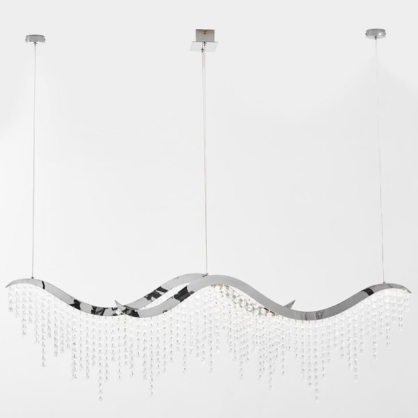 Runesay 15.76 in. 2-Light Integrated LED Chrome Luxurious Modern Dangling Wave Light Crystal Chandelier for Bedroom Dining Room