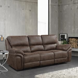 Arlo 90 in. W Straight Arm Microfiber Rectangle Power Reclining Sofa in. Brown