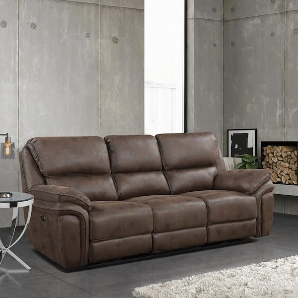 Unbranded Arlo 90 in. W Straight Arm Microfiber Rectangle Power Reclining Sofa in. Brown