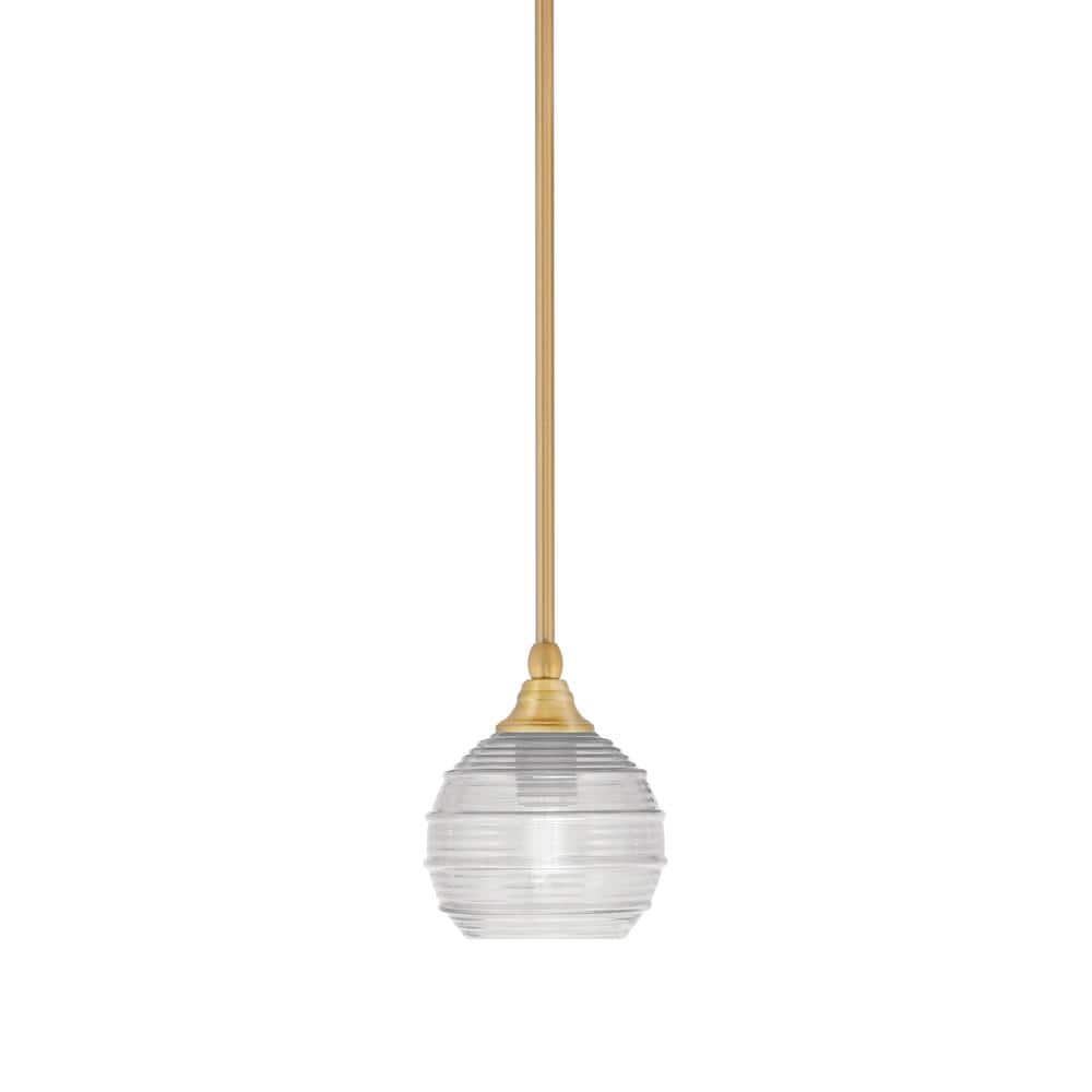 Sparta 100-Watt 1-Light New Age Brass Shaded Pendant Light Mini Pendant wit